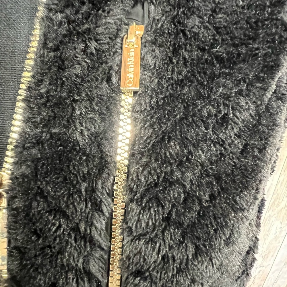 Calvin Klein Black Faux Fur‎ Vest with High Collar - Picture 3 of 8
